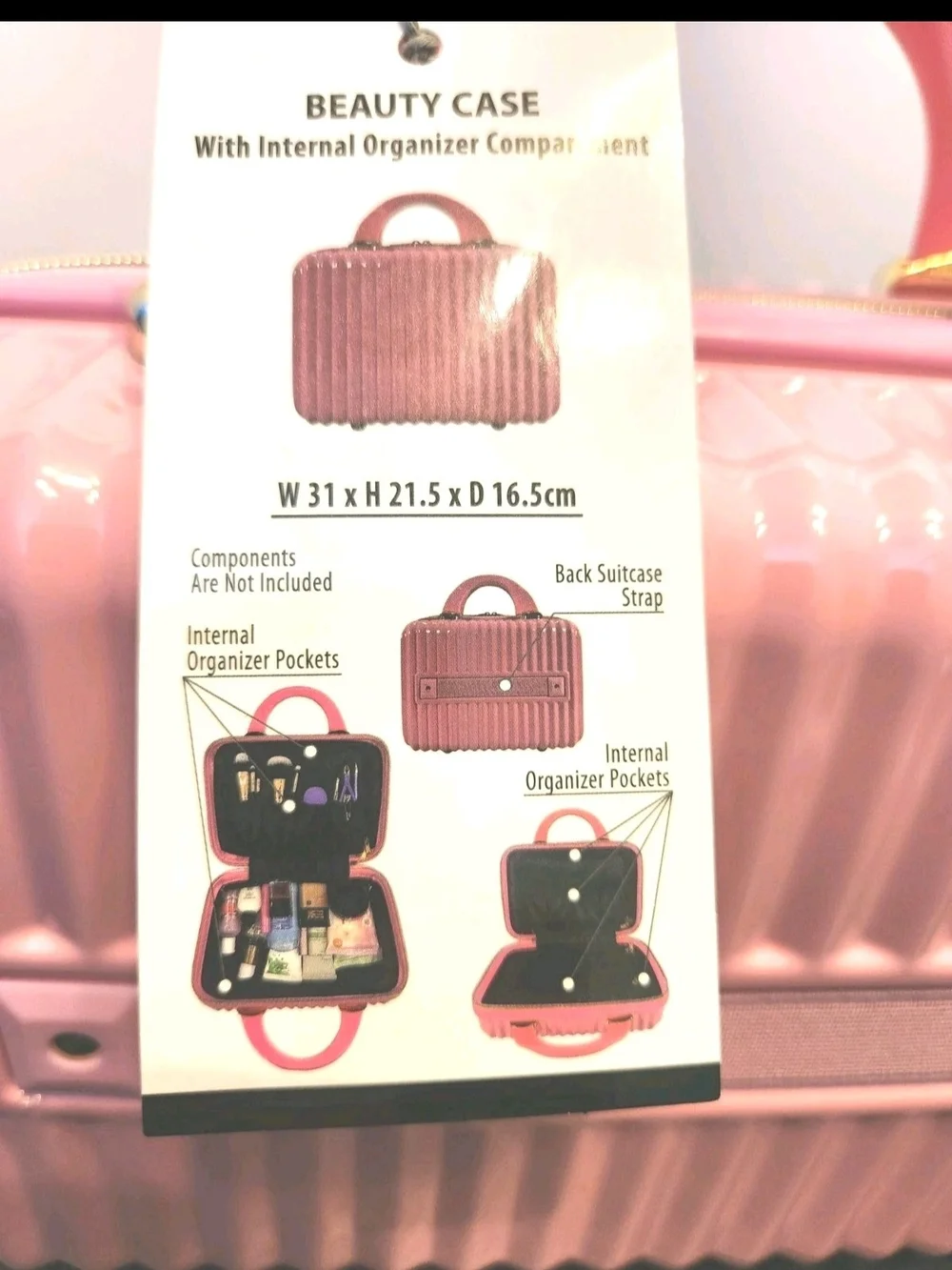 Compact Pink Hard-Shell Cosmetic Case with Handle Beauty Organizer